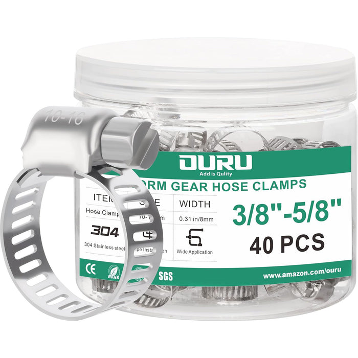 Clamp hose clip guide: open, thread, adjust, tighten; reusable 304 stainless secures rubber tube on hose barb fitting OK