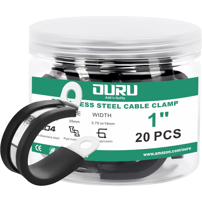 1" 304 stainless jar pack, 20 pcs rubber-cushioned clamps for wire, organized and labeled.
