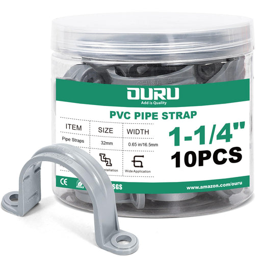OURU 1/4 inch stainless steel conduit clamps, 304 metal straps in clear jar, secure electrical pipes on wall studs.