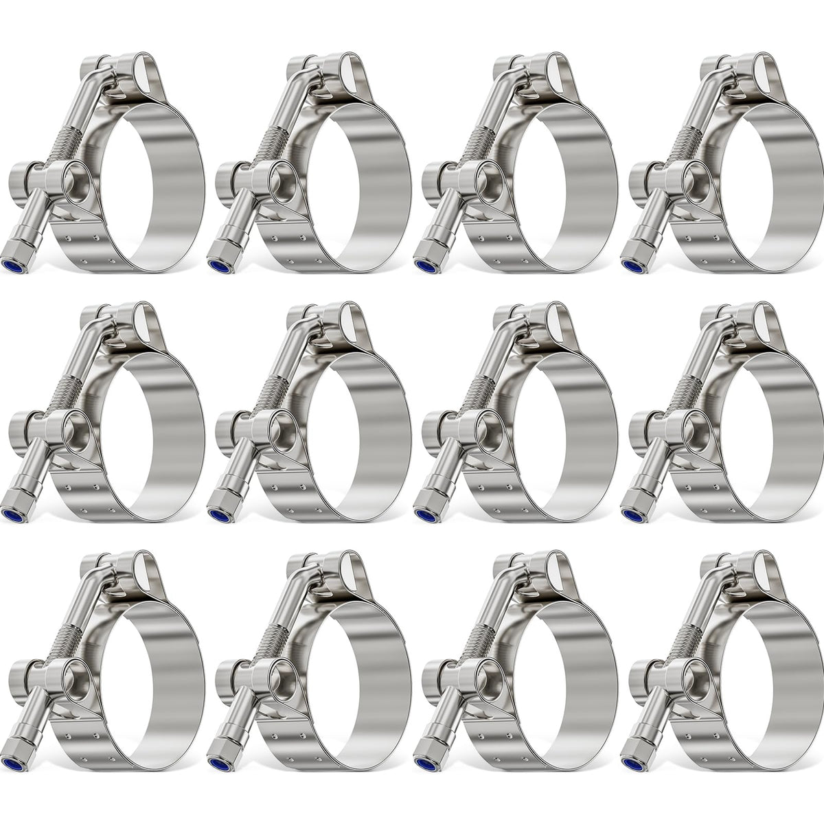 12 pack 1 inch 304 stainless T-bolt hose clamps