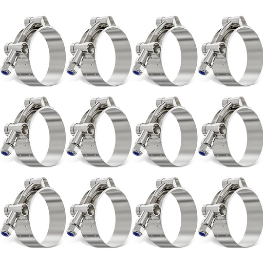 best hose clamp for fuel line, stainless T-bolt 44–51 mm range; smooth band, locknut ensures even compression and seal