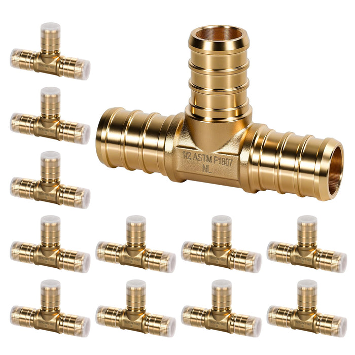 Brass tee with sleeves in layout; precise barbs and robust casting compatible with greese fitting service equipment.