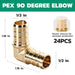 PEX 90-degree elbow 1/2 inch with sleeves, 24pcs; lead-free brass barbs create secure joints for 1/2 pex fittings.