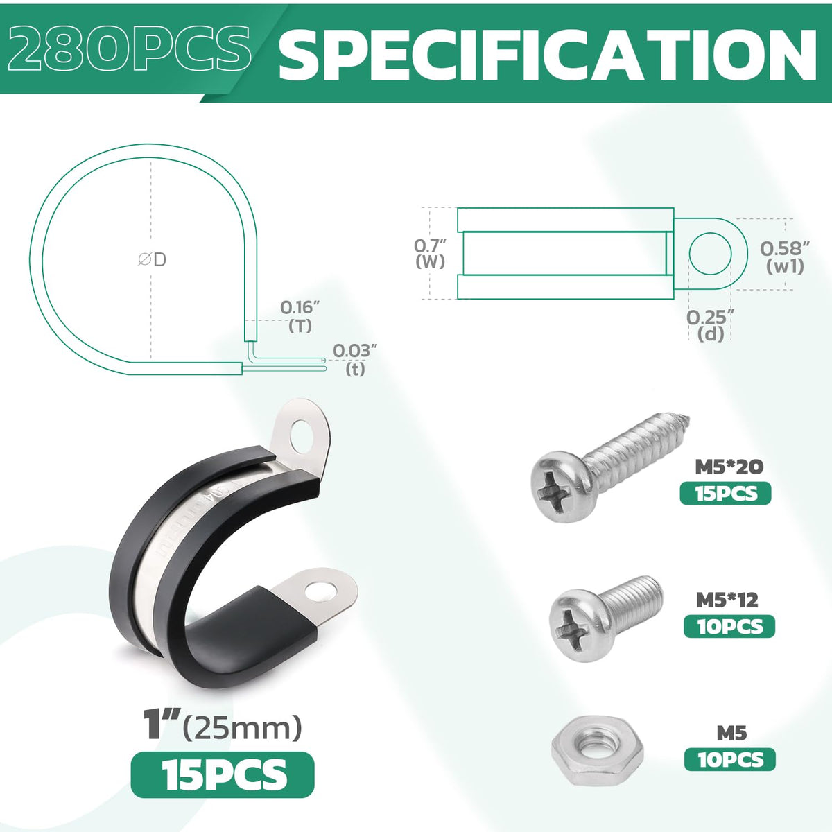 1" 50PCS KIT - Packing list