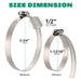 Bulk pack of stainless bands shows hose with clamp ready for fastening on 46–70 mm applications.