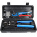 Close view of crimp pex clamp tool set in molded case; cutter 8 inch, clamp tool 11 inch, with gauge for calibration
