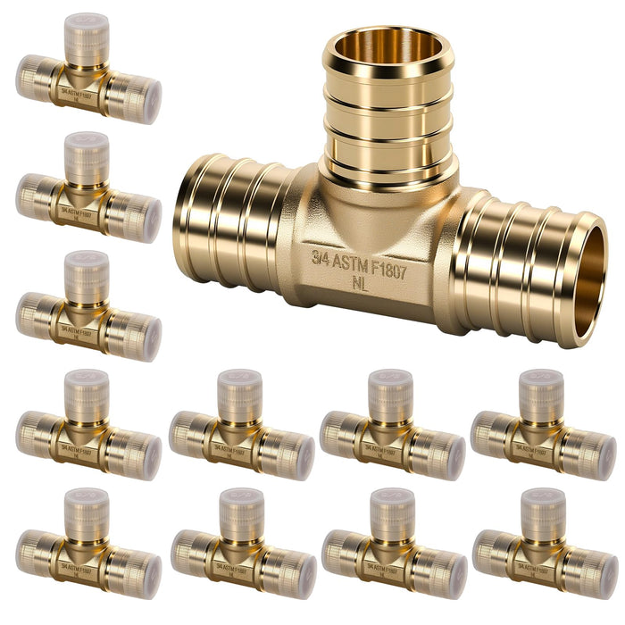 Brass elbows and tees with sleeves, 12 pieces, ASTM F1807; practical pex fittings kit for DIYers and service technicians