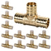 Brass elbows and tees with sleeves, 12 pieces, ASTM F1807; practical pex fittings kit for DIYers and service technicians