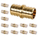 Brass coupling set with protective sleeves, 12 pieces, corrosion resistant ASTM F1807; plumbing fittings for PEX systems