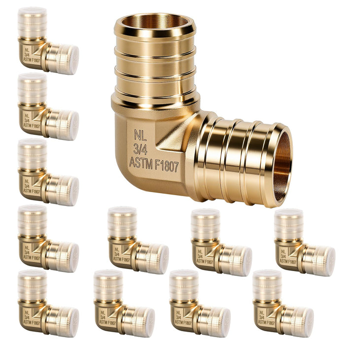 Lead-free brass elbows with smooth barbs, UPC/NSF certified, 12-pack; pvc fittings alternative for clamp-ring systems