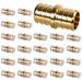 24-pack brass couplings for flex pipe fittings, 3/4 x 1/2, barbed ends grip PEX-B tubing for quick home plumbing.