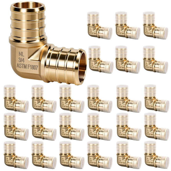 24 elbows for pex crimping tool kit with fittings, brass 3/4 x 1/2, sleeves included, ideal for fast plumbing fixes.