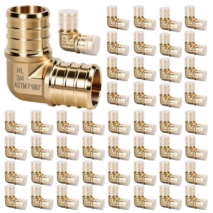 zirk fittings image: 50-piece 3/4 PEX brass elbows with sleeves, barbed ends, ASTM F1807 rated for plumbing turns