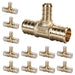 12-pack brass tees 3/4 x 3/4 x 1/2 for PEX-B lines; smooth barbs, caps included, 3/4 pex pipe fittings for upgrades