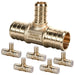 PEX-B tee kit, 6 pieces 3/4 x 3/4 x 1/2 brass; barbs and caps give strong joins, pex pipe fittings 1/2 inch upgrades