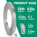Spec graphic shows stainless banding roll for custom clamps: 50ft length, 0.5in width, 0.03in thick, 6–7 N·m torque, 46mm fastener.