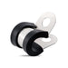Cable wire clip, curved stainless bracket with cushioning, dual-hole mounting for pipes and wiring.