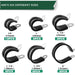 Assorted cable clamp sizes 1/2–2 inch, 304 stainless rubber-lined P-clamps quantity chart.