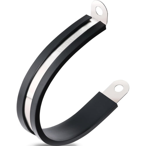 Nylon cable clamp style view—rubber-cushioned loop with stainless liner for securing pipes and wires.