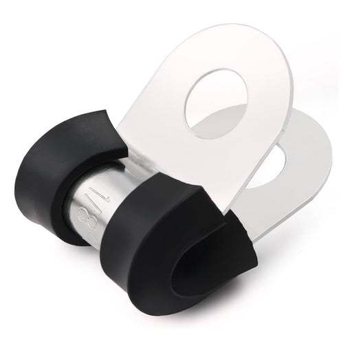 Compact insulated electric wire clamp for secure, non-abrasive cable fastening.