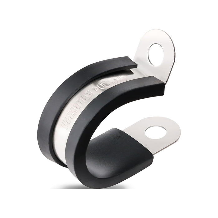 Assorted sizes of 304 stainless steel cable clamps with thick rubber insulation.