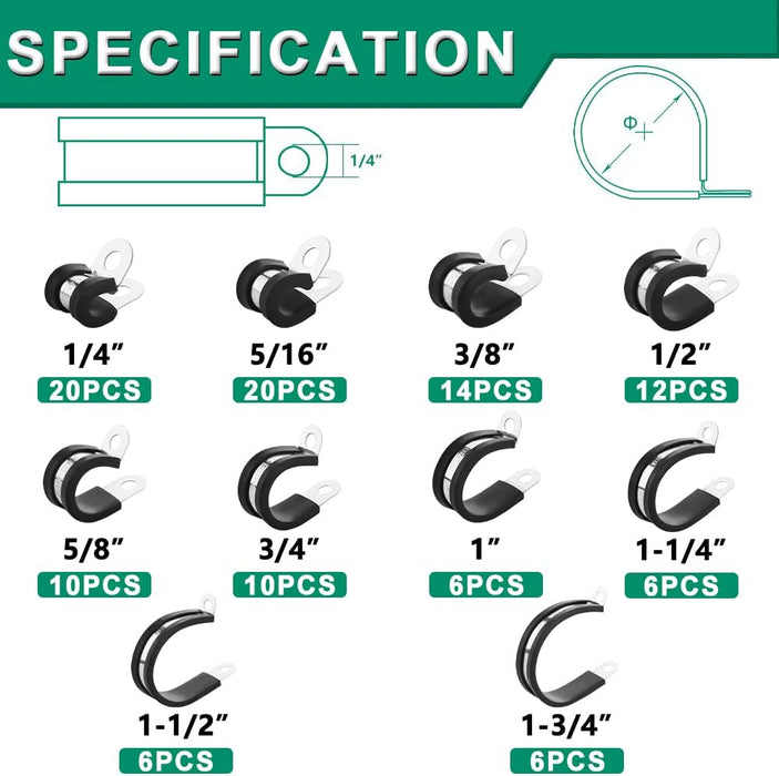 Specification chart of sizes and counts to prevent wire claps on lines, 1/4" to 1-3/4".
