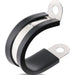 Clip clamp, durable U-shaped metal holder with rubber insulation, bolt hole for easy installation.