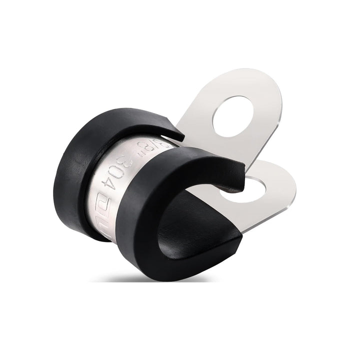 Small stainless electric wire clamps with cushion, ideal for organizing cords and hoses.