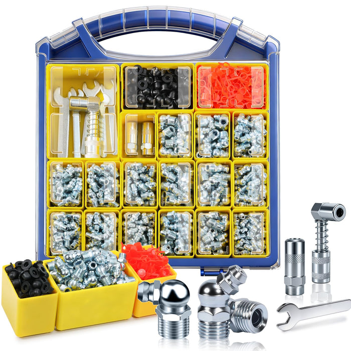 SAE & Metric Grease Fittings Assortment Kit with DlY Tool Storage Box Organizer