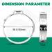 Ring clamps dimension illustration featuring large 46.8–50mm diameter clamp with polished stainless steel edges.