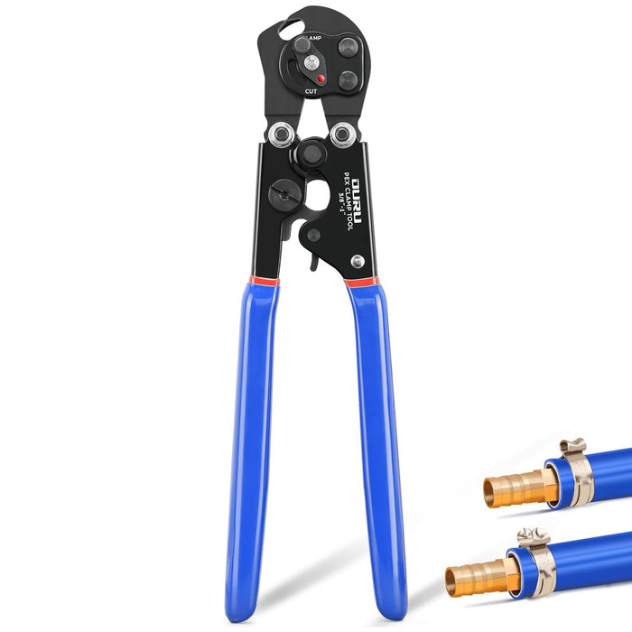 Heavy-duty pex pipe crimping tool ensures consistent ring compression on potable lines, radiant loops, and general residential plumbing work.