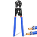Heavy-duty pex pipe crimping tool ensures consistent ring compression on potable lines, radiant loops, and general residential plumbing work.