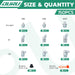 Chart lists grease zerk quantities for metric M6, M8, M10 sets: straight, 45°, 90° plus rubber and plastic caps.