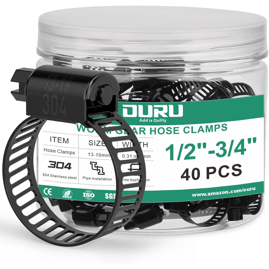 Black worm-gear hose clamp kit in bottle
