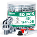 Jar of 50PCS 1/4''-28 45° zerks with wrench; grease quick connect fittings designed for shop, automotive and farm tasks.