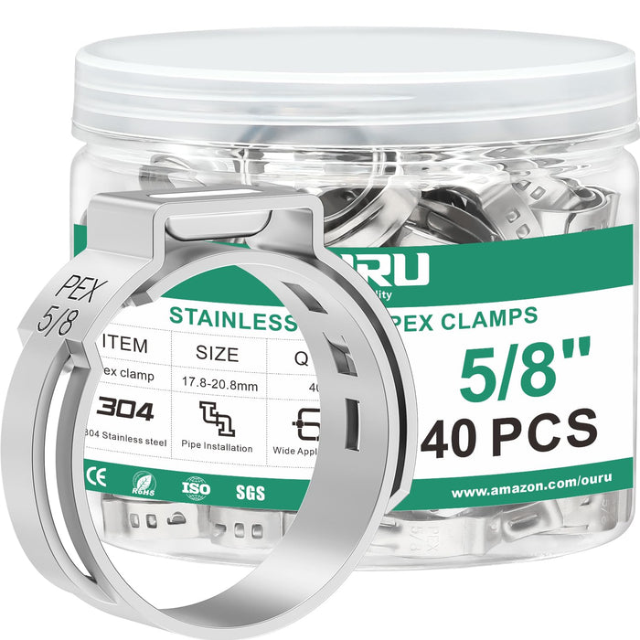 304 stainless 5/8 in 40pcs jar set with close-up band, built for secure pex ring crimp on PEX tubing installations.