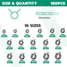 Pex clamp rings size and quantity chart showing 16 sizes from 6mm to 25mm with piece counts for assorted clamp kit.