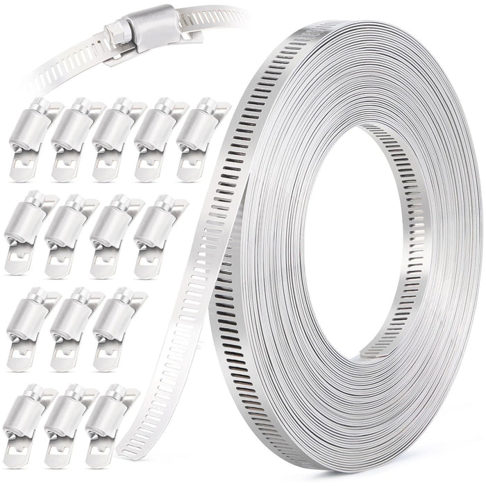 Complete stainless roll-and-fastener bundle; create any diameter worm gear clamps for ducting, exhaust, marine, or HVAC repairs.
