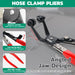 Pex pro crimp rings with angled hose clamp pliers, featuring ratchet locking, spring-back action, and non-slip handles.