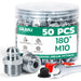 50PCS M10 180° straight nipples in jar with wrench and caps; grease hose fittings for machinery, auto and farm service.
