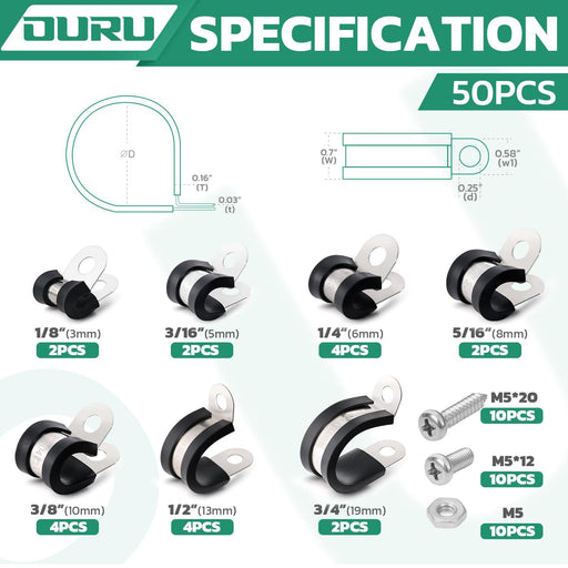 Small cable clamps, compact cushioned U-clips for fastening thin wires, tubes, and automotive lines.