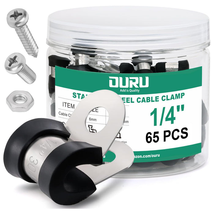 OURU 1/4 inch adjustable cable clamps for organizing wires and cables, 65 PCS kit.