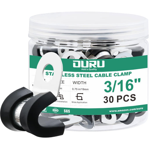 3/16 inch rubber-lined stainless cable clamps, 30 pcs for tidy routing and fastening.