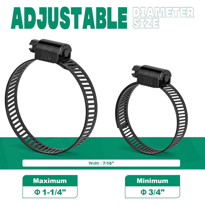 High-quality hose clamp rings set with adjustable stainless steel design, ideal for plumbing, automotive, and garden projects.