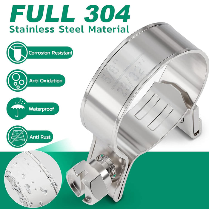 fuel hose clamps in 304 stainless steel; corrosion resistant and waterproof, with anti oxidation and anti rust.