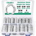 Organizer case packed with assorted stainless PEX clamps, clearly labeled sizes for plumbing repairs using pex clamps.