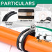 Metal cable clip close-up, insulated U-strap with twin mounting eyes for secure cable routing.