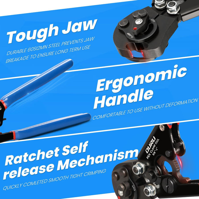Versatile pex crimping tool kit includes multiple dies and calibration gauge, covering common sizes for household plumbing and HVAC work.