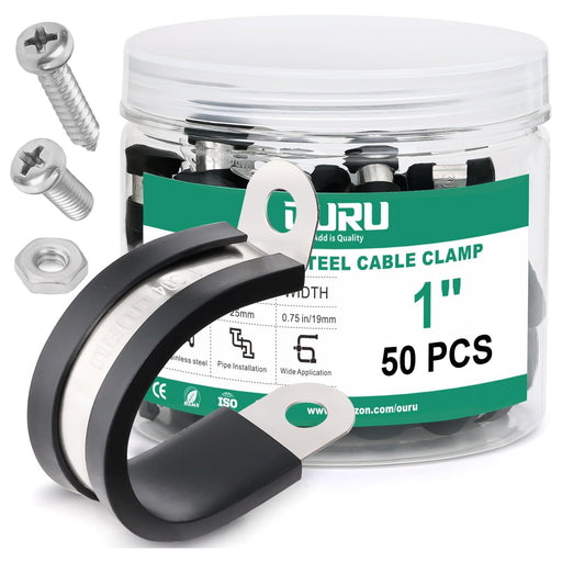 OURU 0.75 inch (19mm) wide steel wire clamps for secure cable management, 50 PCS kit.
