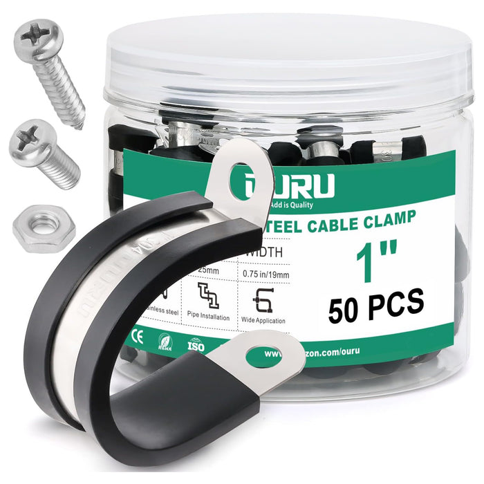 OURU 0.75 inch (19mm) wide steel wire clamps for secure cable management, 50 PCS kit.
